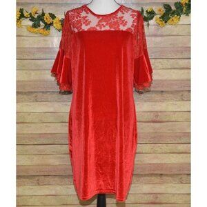 C.O.C. Red Velvet Midi Sheath Dress Plus Size 3X Floral Lace Short Bell Sleeve
